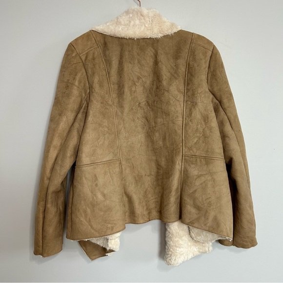 Bernardo Women's Tan Faux Suede Fur Lined Shearling Open Front Coat Size 1X - Picture 6 of 7